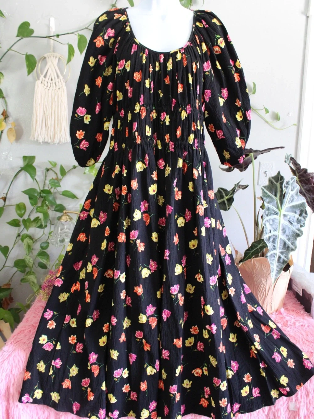 Kate Spade New York Black Floral Midi Maxi Dress Size L NWT MSRP $378